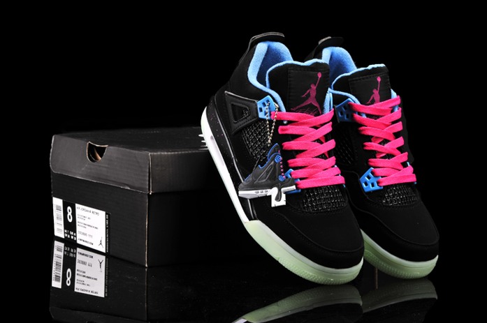 Nike Air Jordan IV 4 rougeoyant retro Femmes chaussures en vente Noir Bleu (3)